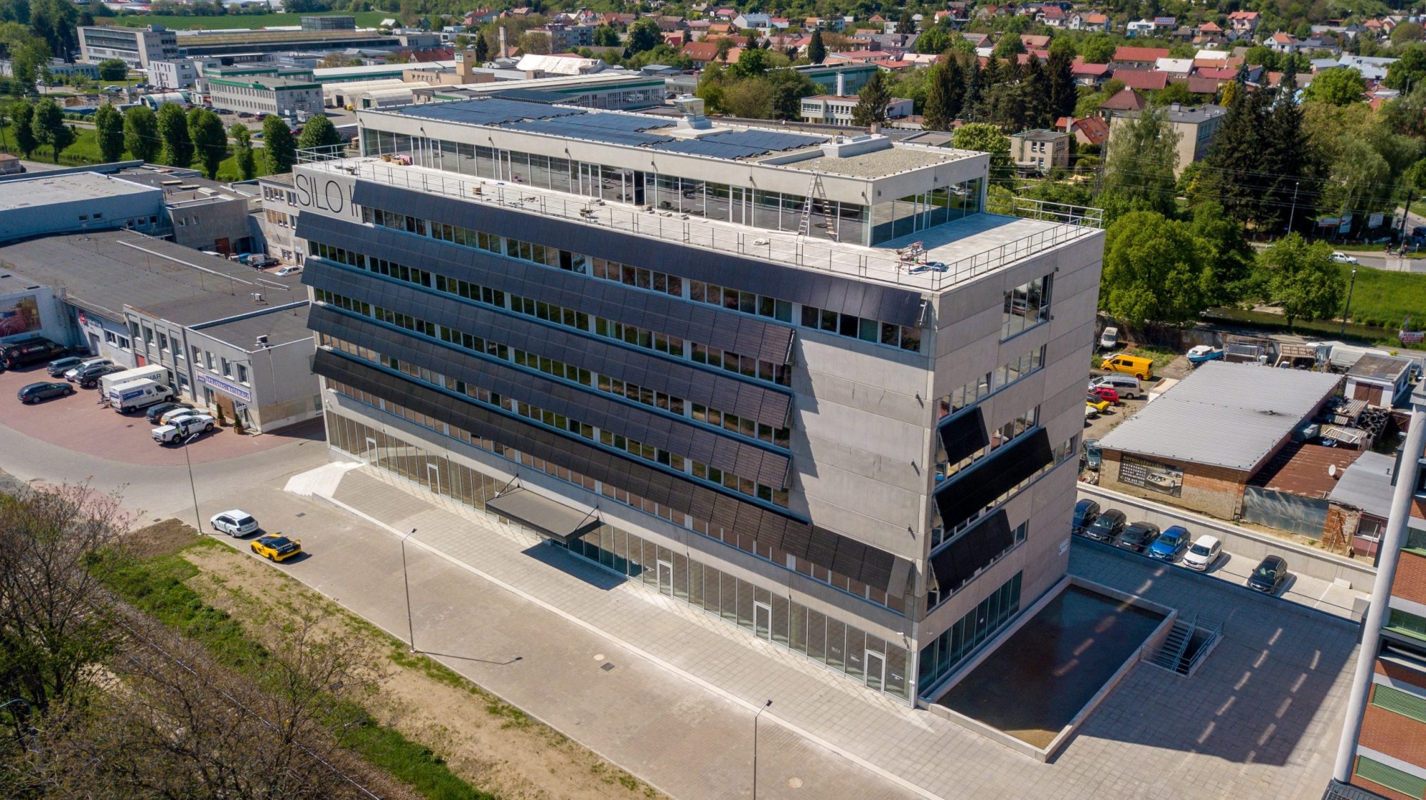 Budovy Silo I a Silo II z výšky